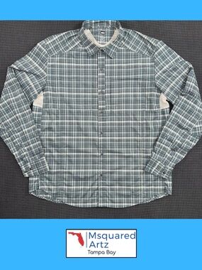REI Plaid Long Sleeve Shirt Mens Large Blue Green Outdoor Hiking